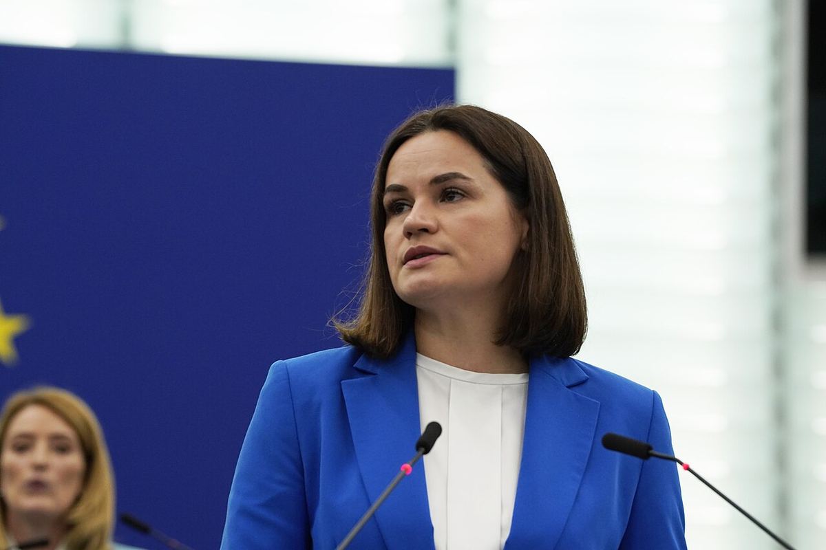 Sviatlana Tsikhanouskaya, lider al opoziției din Belarus, fotografiată la 13 septembrie 2023.