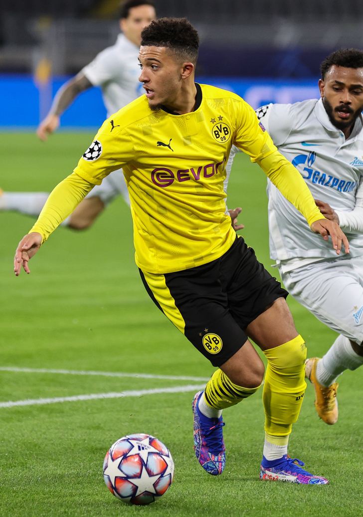 Jadon Sancho în tricoul galben al Borussiei Dortmund, la un meci din Liga Campionilor, 2020 (arhivă).