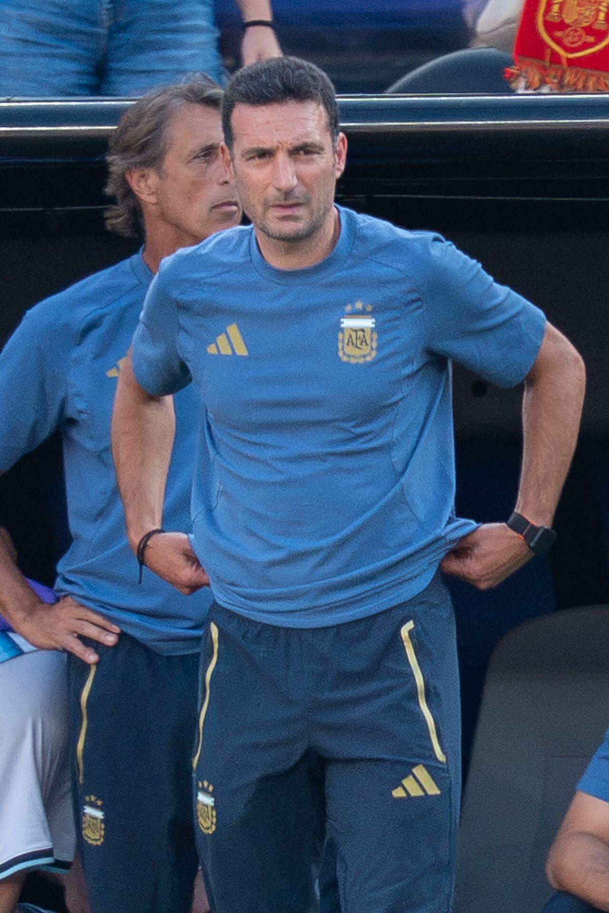 Lionel Scaloni, selecționerul Argentinei, în timpul meciului Argentina - Spania de la Cupa Mondială din 2026.