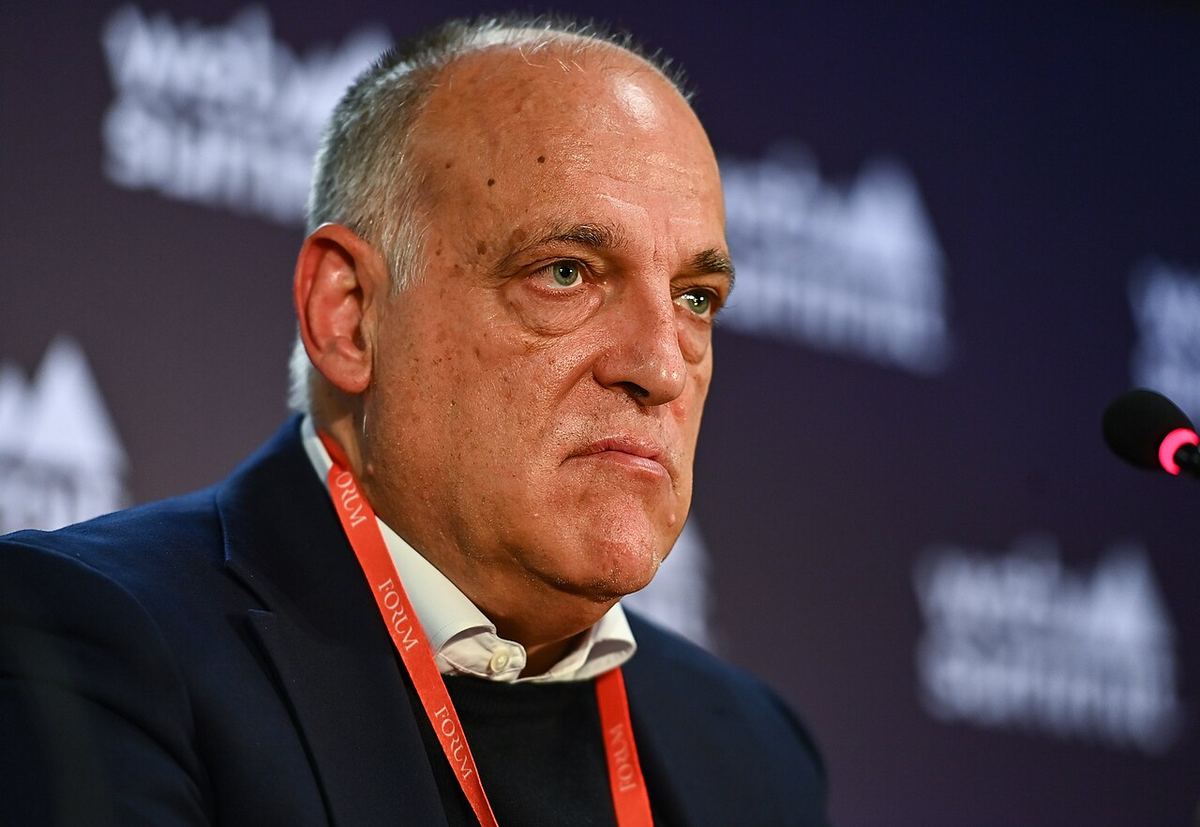 Javier Tebas, președintele La Liga, fotografiat la o conferință de presă în 2022 (fotografie de arhivă).