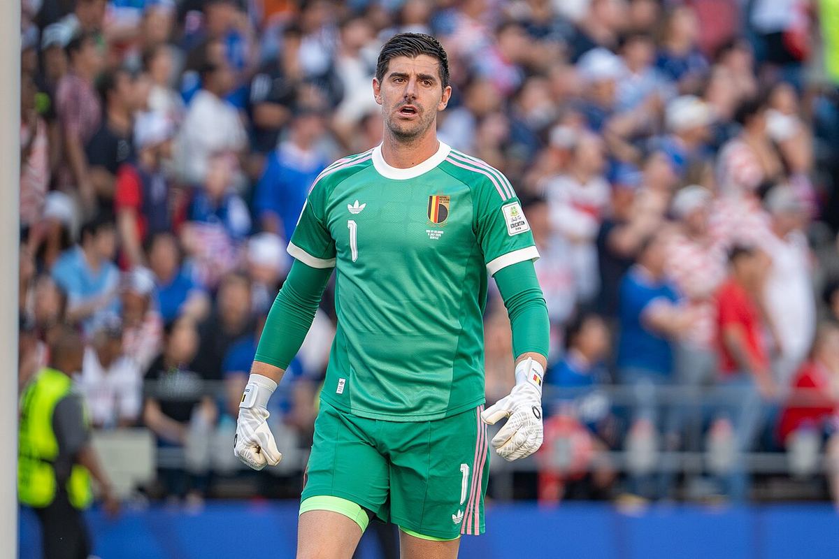 Thibaut Courtois, portarul echipei naționale a Belgiei, în timpul meciului Belgia - Statele Unite de la Cupa Mondială 2026.