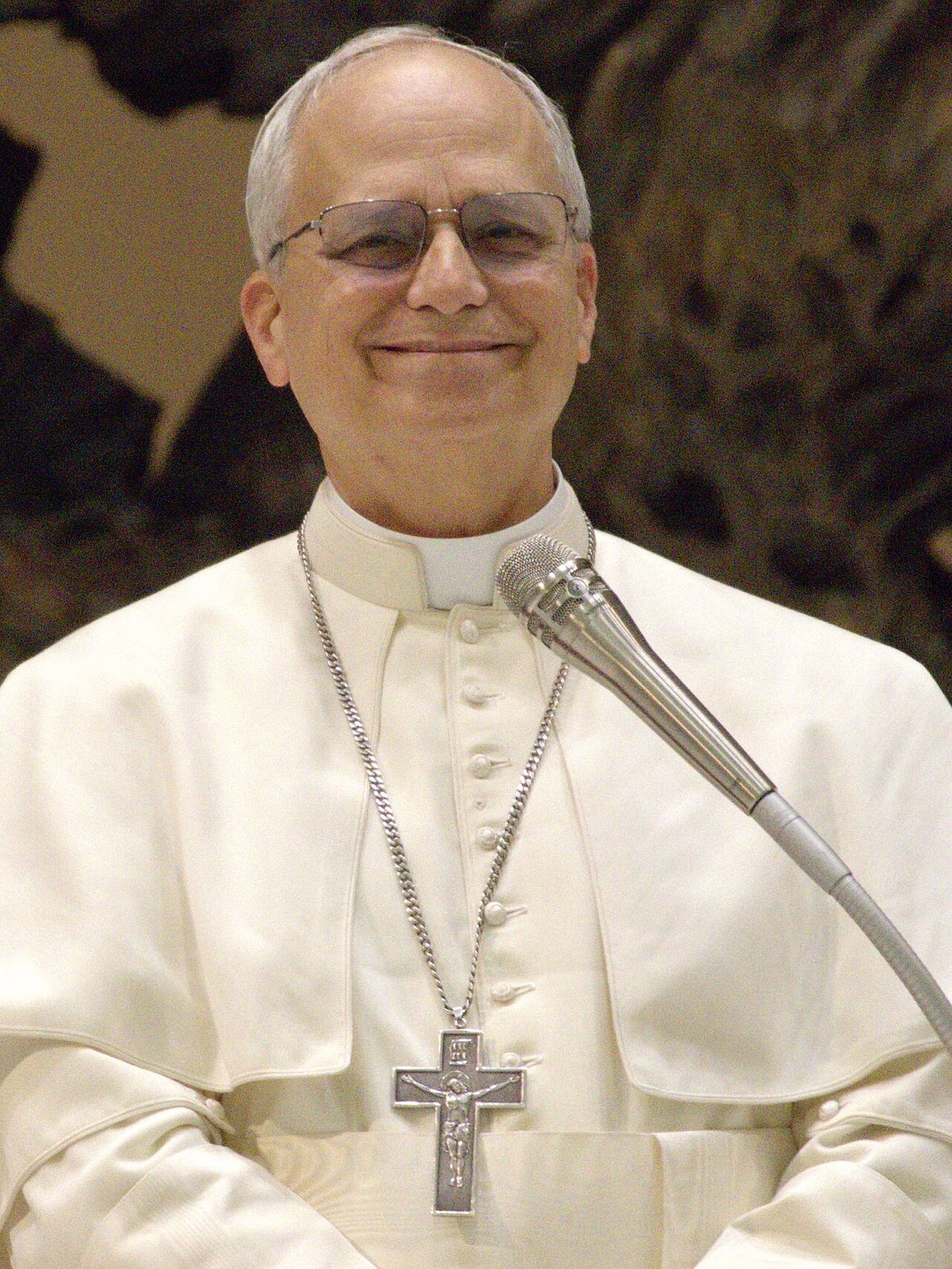 Papa Leon XIV în timpul unei audiențe cu presa, la Vatican, pe 12 mai 2025.